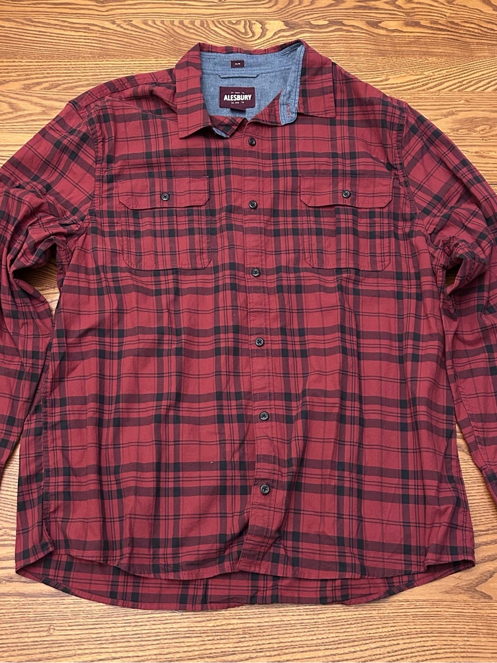 Alesbury Stitch Fix Men's Button Down Shirt XXL Red Black Plaid Slim Fit